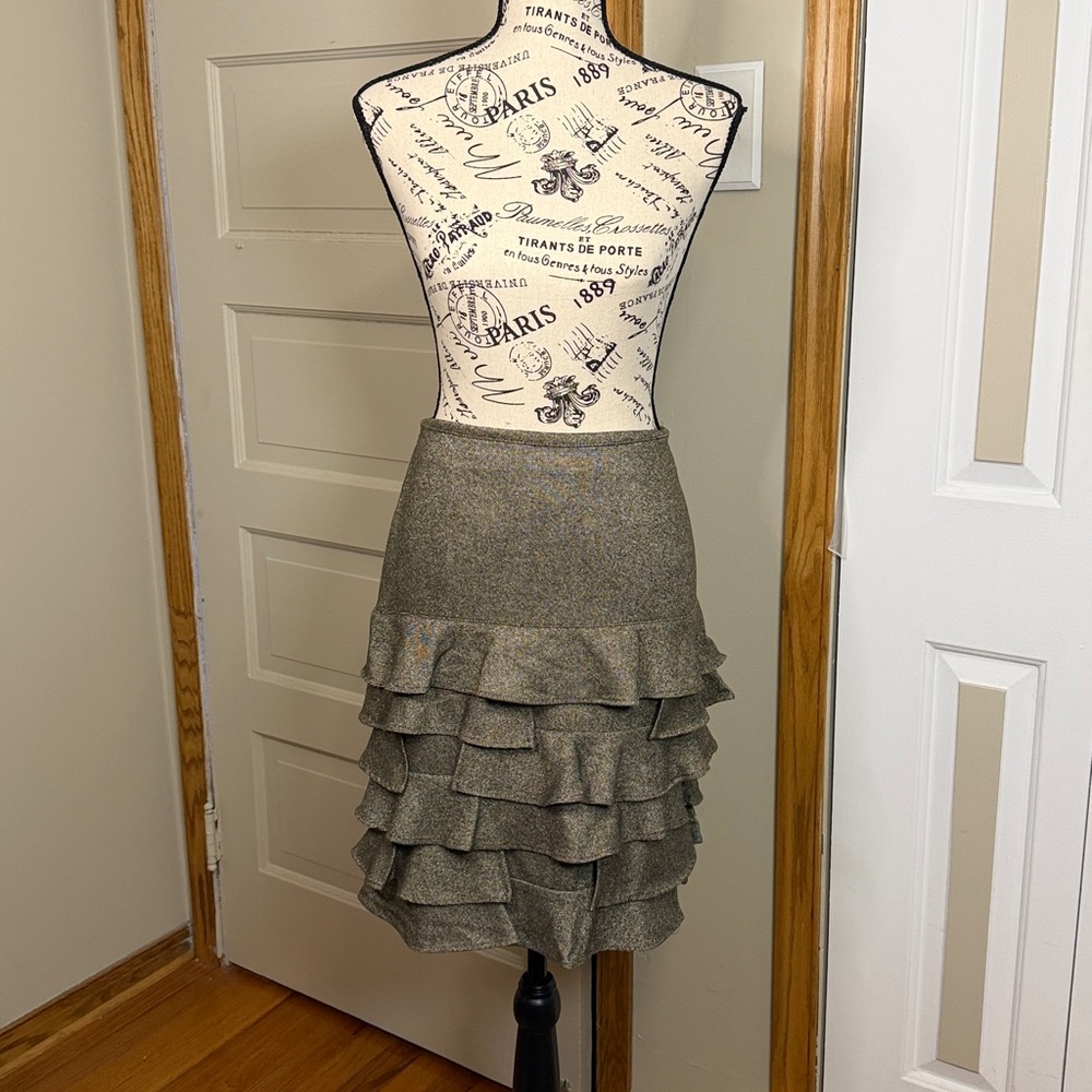 Talbots 6P Multi Layer Ruffle Wool Blend Lined‎ Brown Tweed Skirt Professional